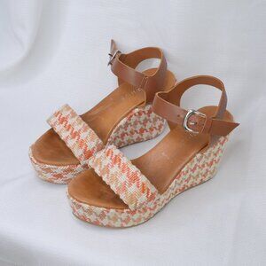 Ron White Houndstooth Tweed Woven Platform Wedge Sandals Sz 9